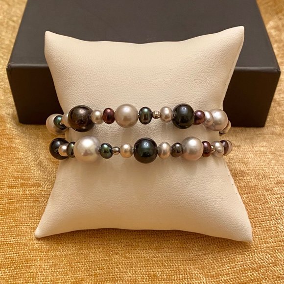 Rich Multi-colored Two-strand Pearl Stretch Bracelet, 6"-9" - Picture 11 of 11